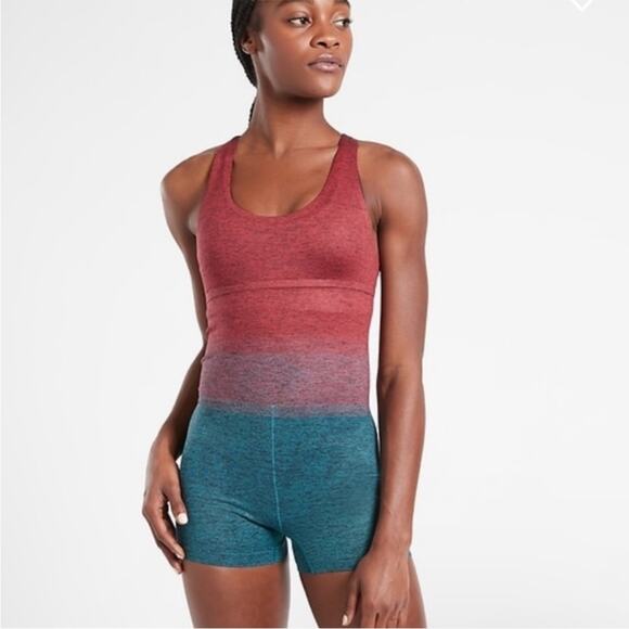 NEW Athleta Women Ombre Red Blue Multi Seamless Workout Relay Bodysuit, Size XS - Picture 1 of 8